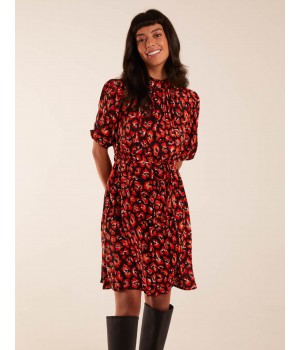 High Neck Animal Print Belted Dress