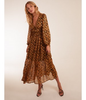 Shirred Waist Animal And Foil Print Maxi Dress