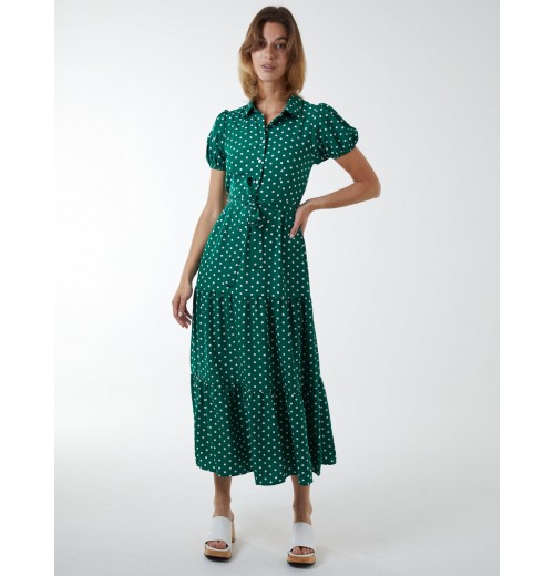 Collared Polkadot Maxi Dress