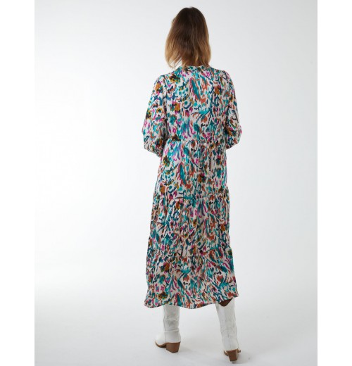 Multi Tiered Abstract Print Midi Dress