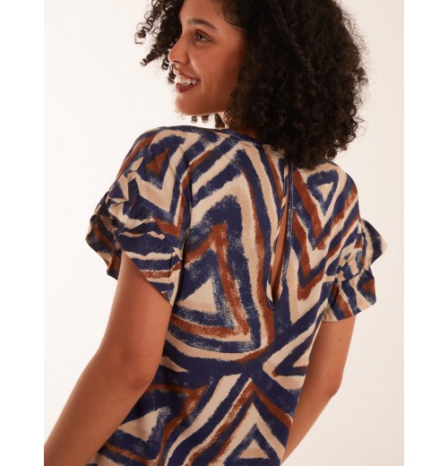 Aztec Printed Frill Sleeve Dress