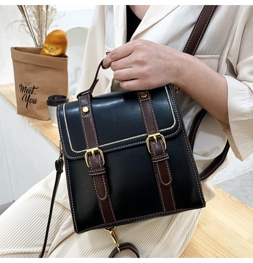 Leather Double Buckle Backpack