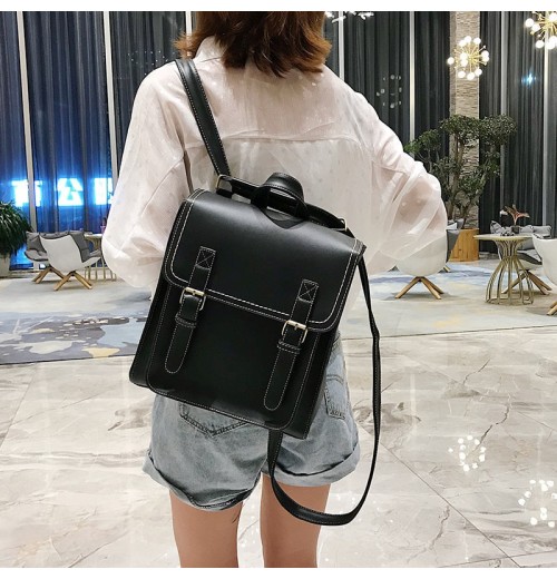 Black Leather Buckle Backpack