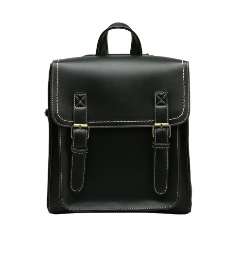 Black Leather Buckle Backpack