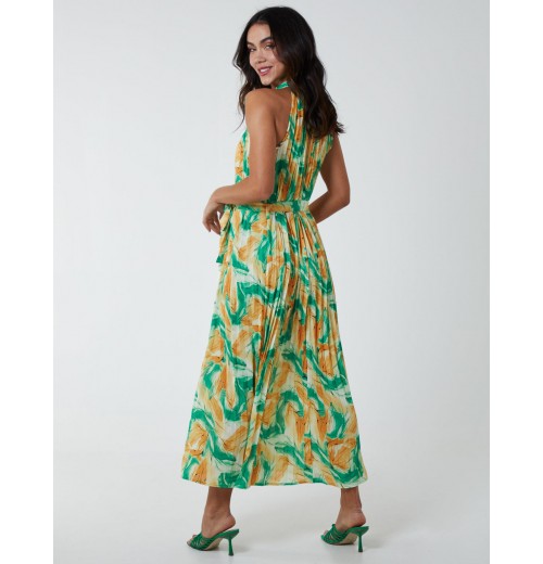 Halterneck Abstract Leaves Maxi Dress