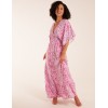 Elasticated Waist Tier Hem Angel Sleeve Maxi Dress