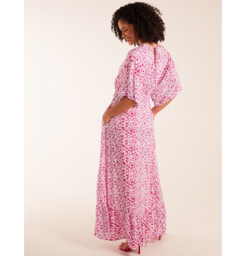 Elasticated Waist Tier Hem Angel Sleeve Maxi Dress