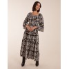 Print Button Front Scoop Neck Maxi Dress